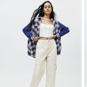 Flannel shirt with varsity stripes